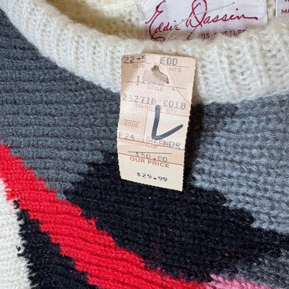 Vintage 80s Eddie Dassin Abstract Graphic Knit Sweater Size Large Deadstock‎ - Picture 7 of 8